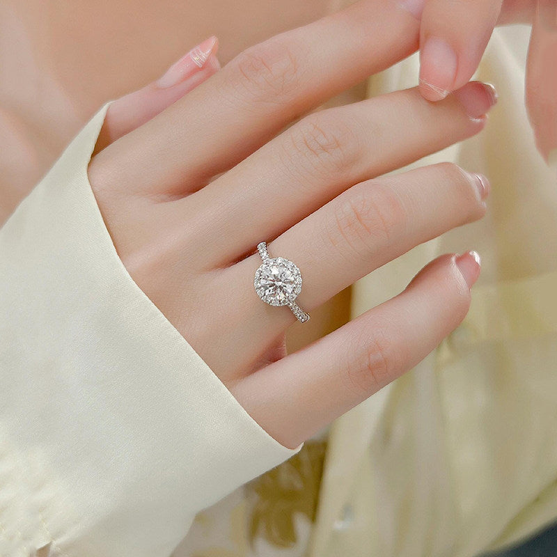 1 Piece  Sterling Silver Cushion Halo Moissanite Ring, Elegant Solitaire Style, For Engagement & Valentine's Gifts