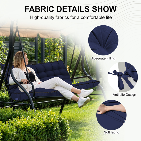 Outdoor Swing Cushions 70 Inch,Waterproof 4in Thick Porch Swing Cushion Replacement With Backrest And Ties,Comfortable 2-3 Seat Pation Swing Pad For Backyard,Garden,Lawn,Outdoor Furniture Dark Blue
