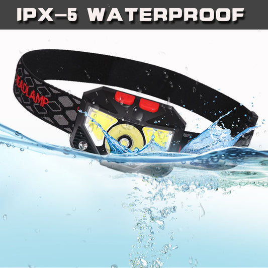 USB Charging Warning Red LED Strong Light Induction Headlight Outdoor
