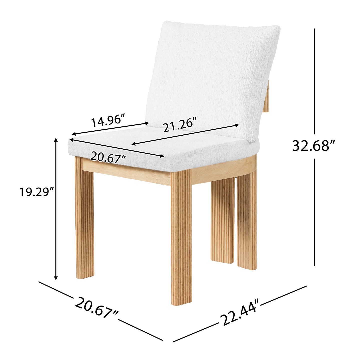Indoor Boucle Dining Chair Set Of 2, Rubber Wood Frame, Plush Beige Boucle Seating, 250lbs Weight Capacity For Kitchen & Dining Room