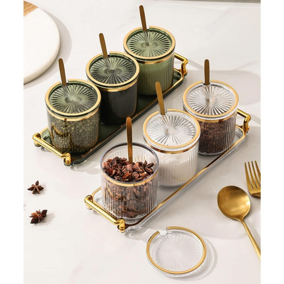 3-Piece White Spice Box Set – Includes Spoons, European Design For Spice Storage, Kitchen Organizer & Party Accessory Set