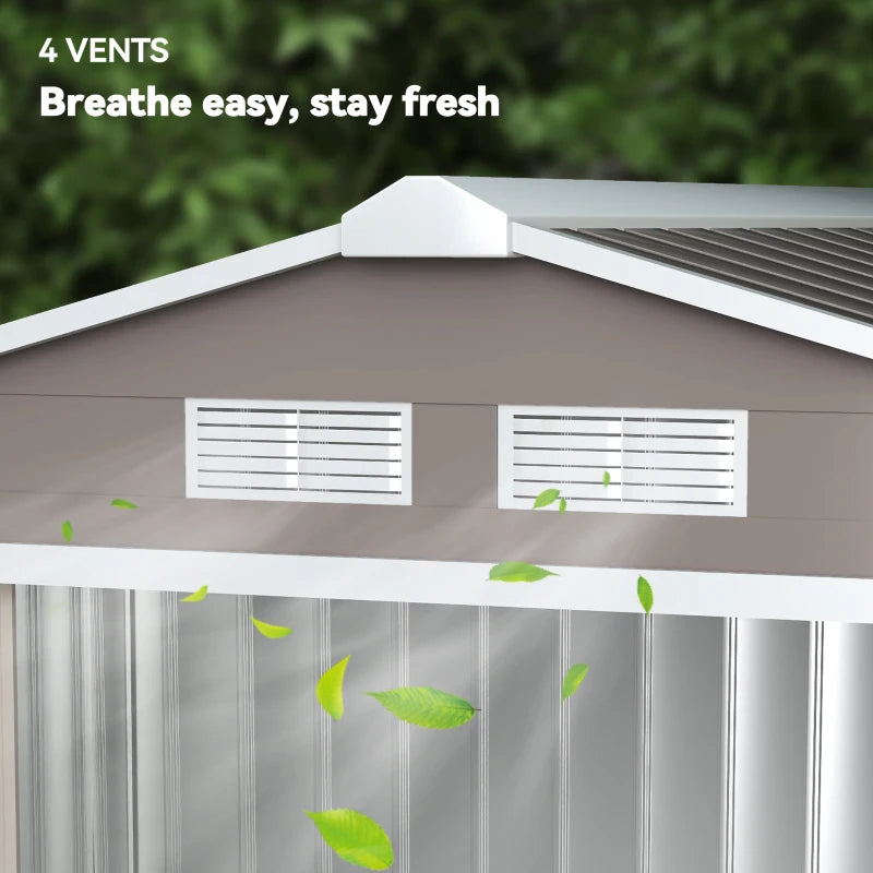7' X 4' Outdoor Storage Shed, Garden Tool Metal Shed With Foundation Kit, Double Lockable Door, Air Vents And Sloping Roof, For Backyard, Patio, Lawn, Gray Multiple Packages