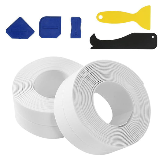 2 Rolls Of Self-Adhesive, Waterproof Sealing Tape; Soft Self-Adhesive White Baseboard Tape With 5 Sealing Tools; Waterproof Joint Tape