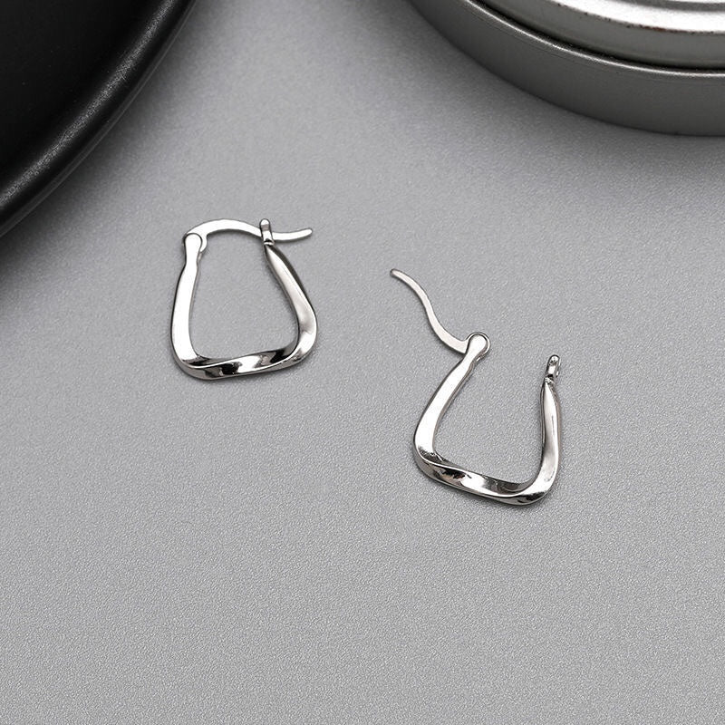 1pcs 999 Sterling Silver Twisted Square Hoop Earrings, Modern Trendy Style, Ideal For Birthday & Graduation Gifts