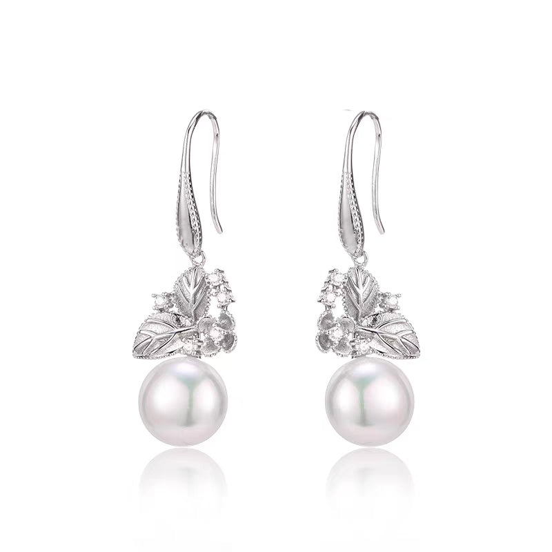 1 Pair 999 Sterling Silver Zircon Flame-shaped Pearl Drop Earrings, Elegant & Slimming, Perfect For Daily, Party & Dating, Ideal Valentine's Gift