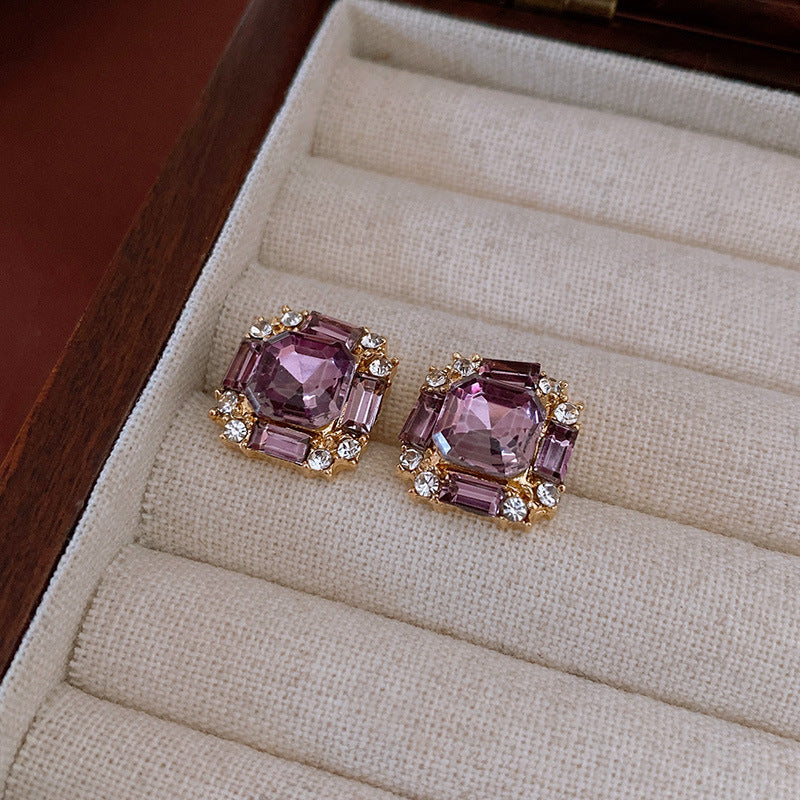 Fashion Vintage Zircon Earrings Women Trendy CZ Stud Earrings Retro Light Luxury Jewelry