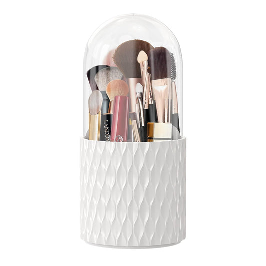 Makeup Brush Holder Dustproof & Waterproof 360 Rotating Cosmetics Make Up Brush Organizer Storage With Lid For Vanity