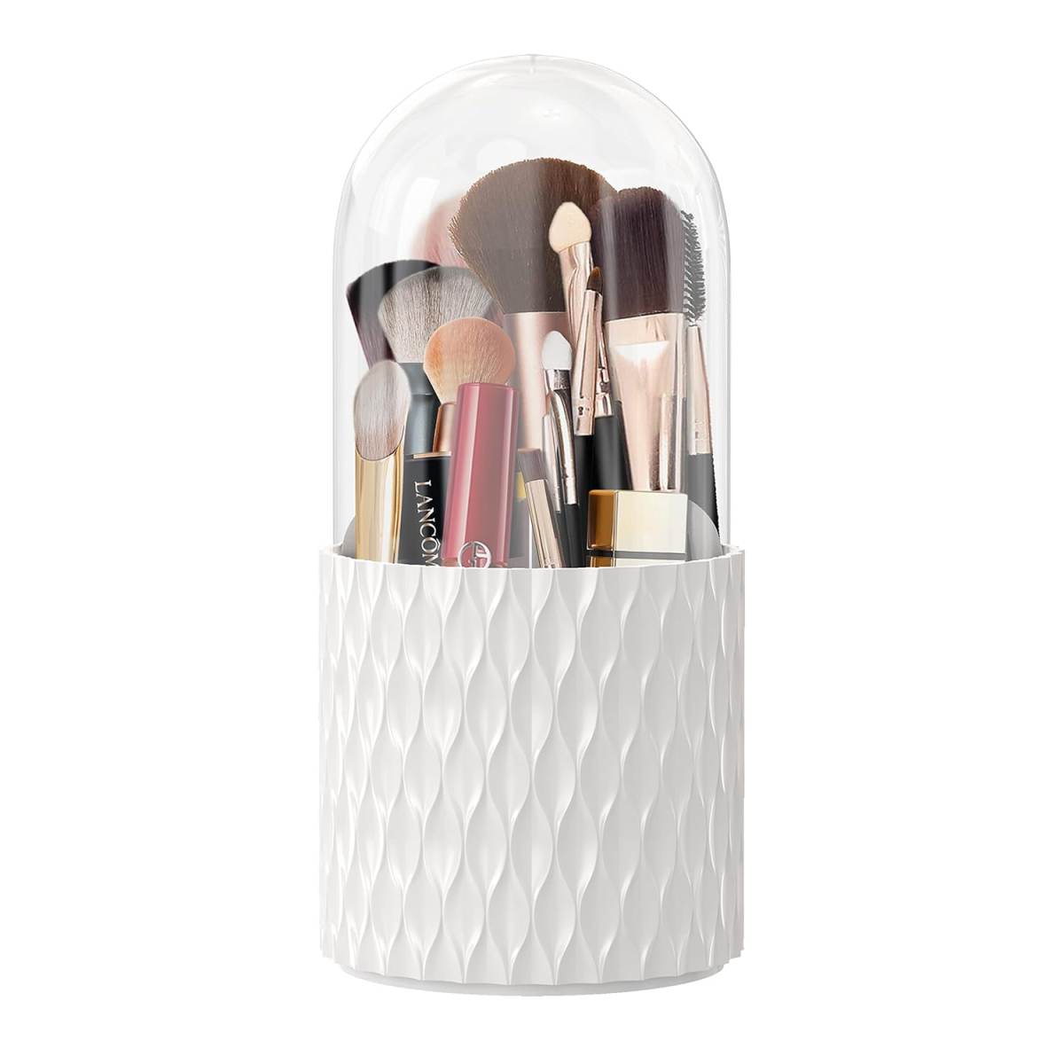 Makeup Brush Holder Dustproof & Waterproof 360 Rotating Cosmetics Make Up Brush Organizer Storage With Lid For Vanity