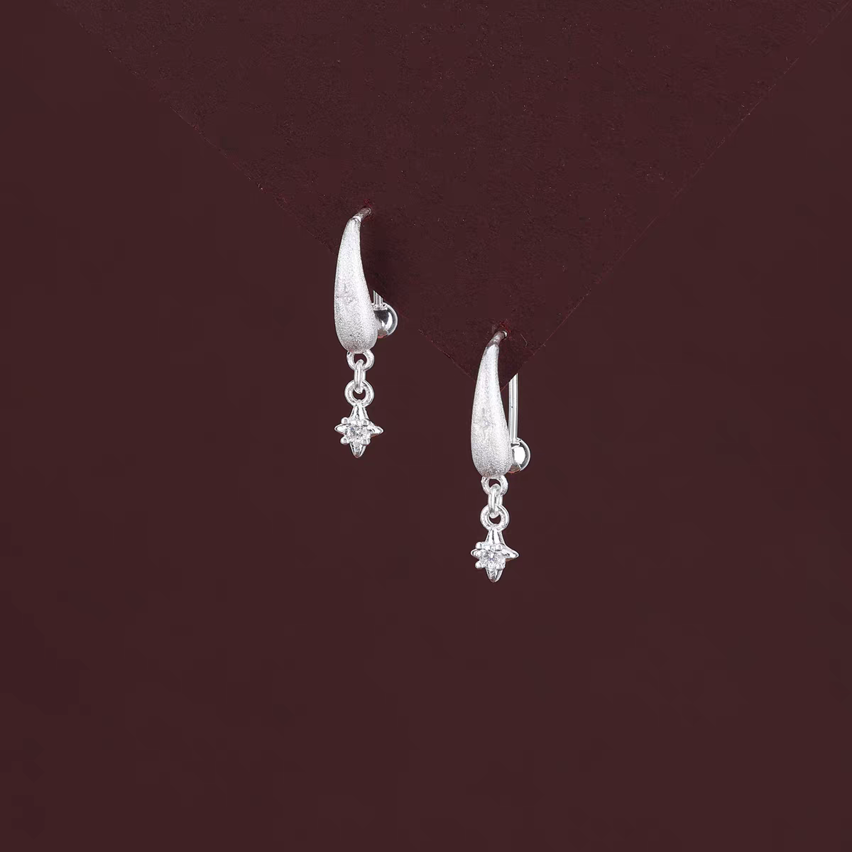 1 Pair 999 Sterling Silver Brushed Teardrop Star Zircon Drop Earrings, Minimalist & Elegant, Perfect For Daily, Dating & Gifting, Ideal Valentine's Gift