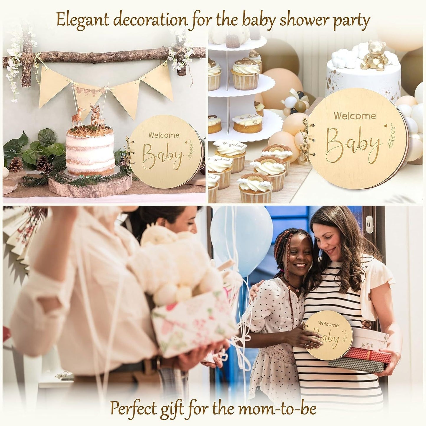 Round Wooden Welcome Baby Guest Book, Rustic Baby Shower Sign-in Memory Book With Blank Pages, Baby Shower Party Decor & Keepsake Gift For Expecting Mom To Be