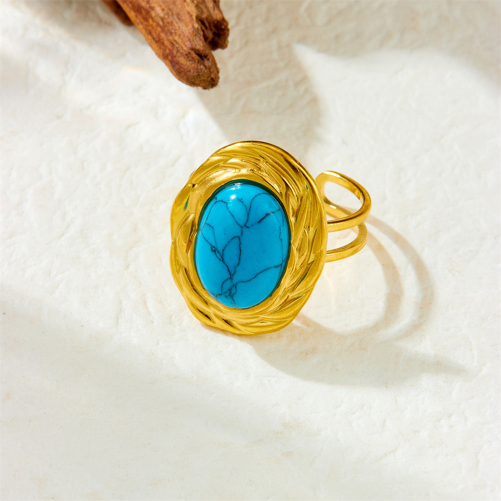 French Style Retro Design Twist Oval Turquoise Accessories Ring Earrings And Necklace Set