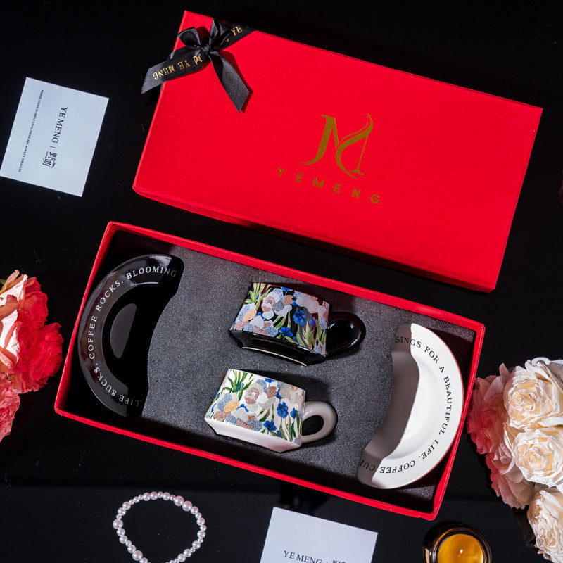 Affordable Luxury Original Iris Flower Ceramic Coffee Cup Gift Set