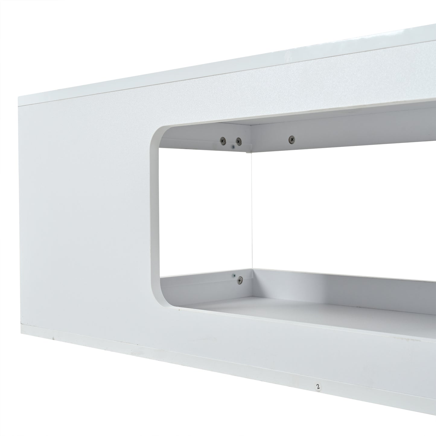 Living Room Coffee Table 50X100X35cm, Openwork Tea Table, Large High-gloss Coffee Table With Tempered Glass Shelves On Both Sides, Side Table With LED Light Strip, White, Chipboard.