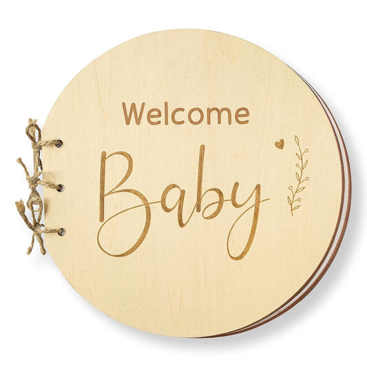 Round Wooden Welcome Baby Guest Book, Rustic Baby Shower Sign-in Memory Book With Blank Pages, Baby Shower Party Decor & Keepsake Gift For Expecting Mom To Be