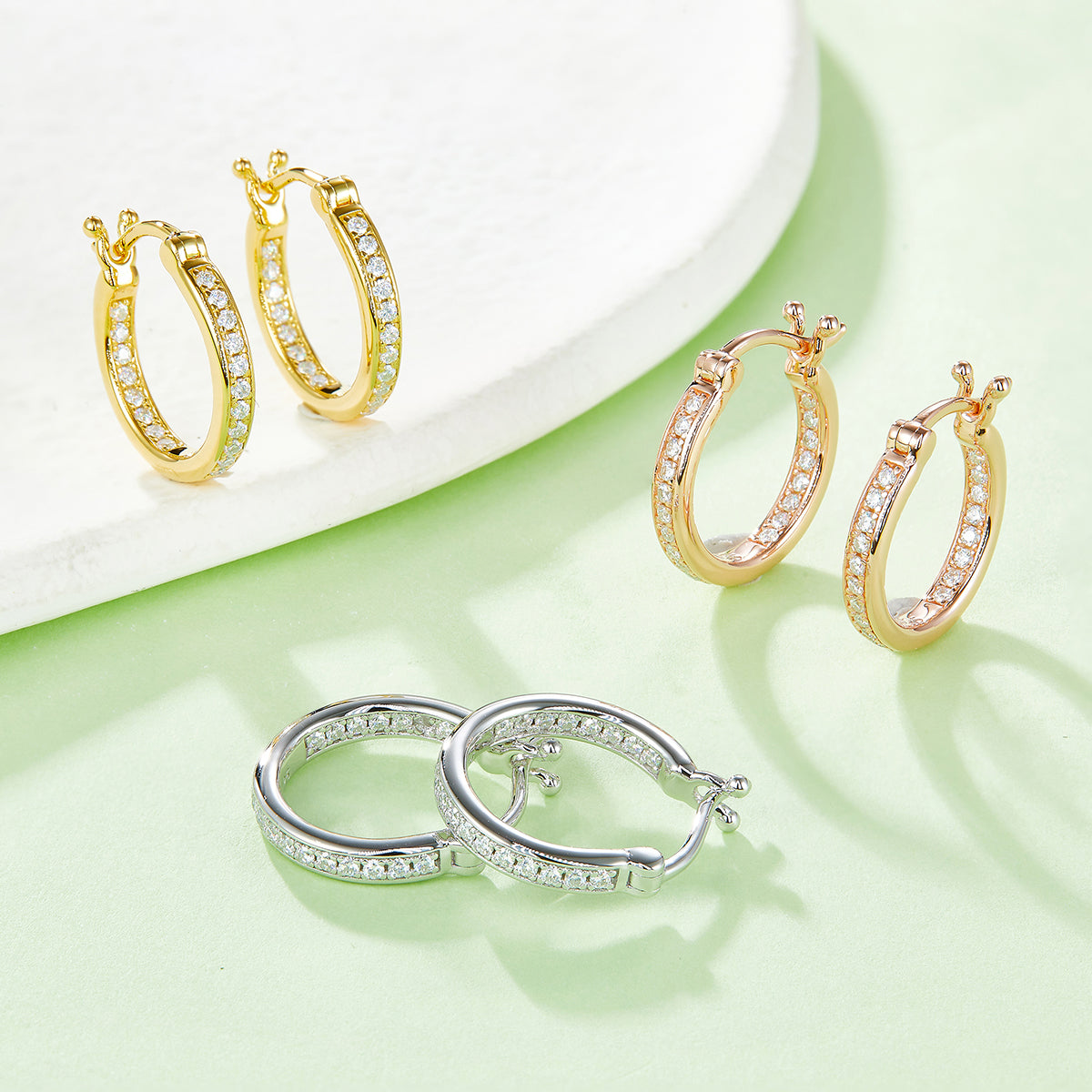 S925 Sterling Silver 38pcs Moissanite Huggie Hoop Earrings For Women 16.5mm Platinum Plated GRA Certified Hypoallergenic Gift Box