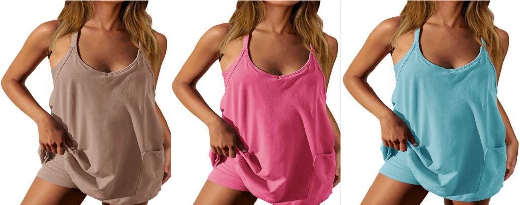 Women's Fashion Solid Color Pocket Vest Shorts Set