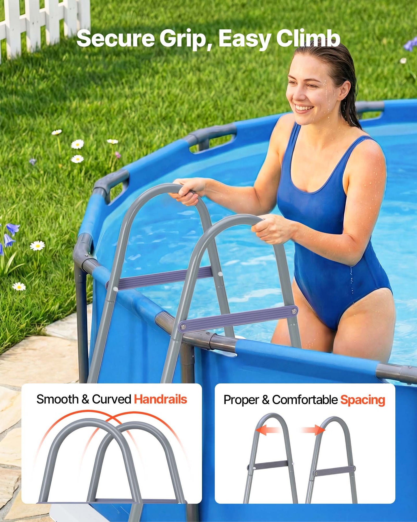 Above Ground Pool Ladder, 4-Step Steel A-Frame Swimming Pool Stairs For 48 In High Wall, 300 Lbs Capacity Entry/Exit Steps With Secure Non-Slip Sturdy Wide Step, Easy Setup, Gray & White