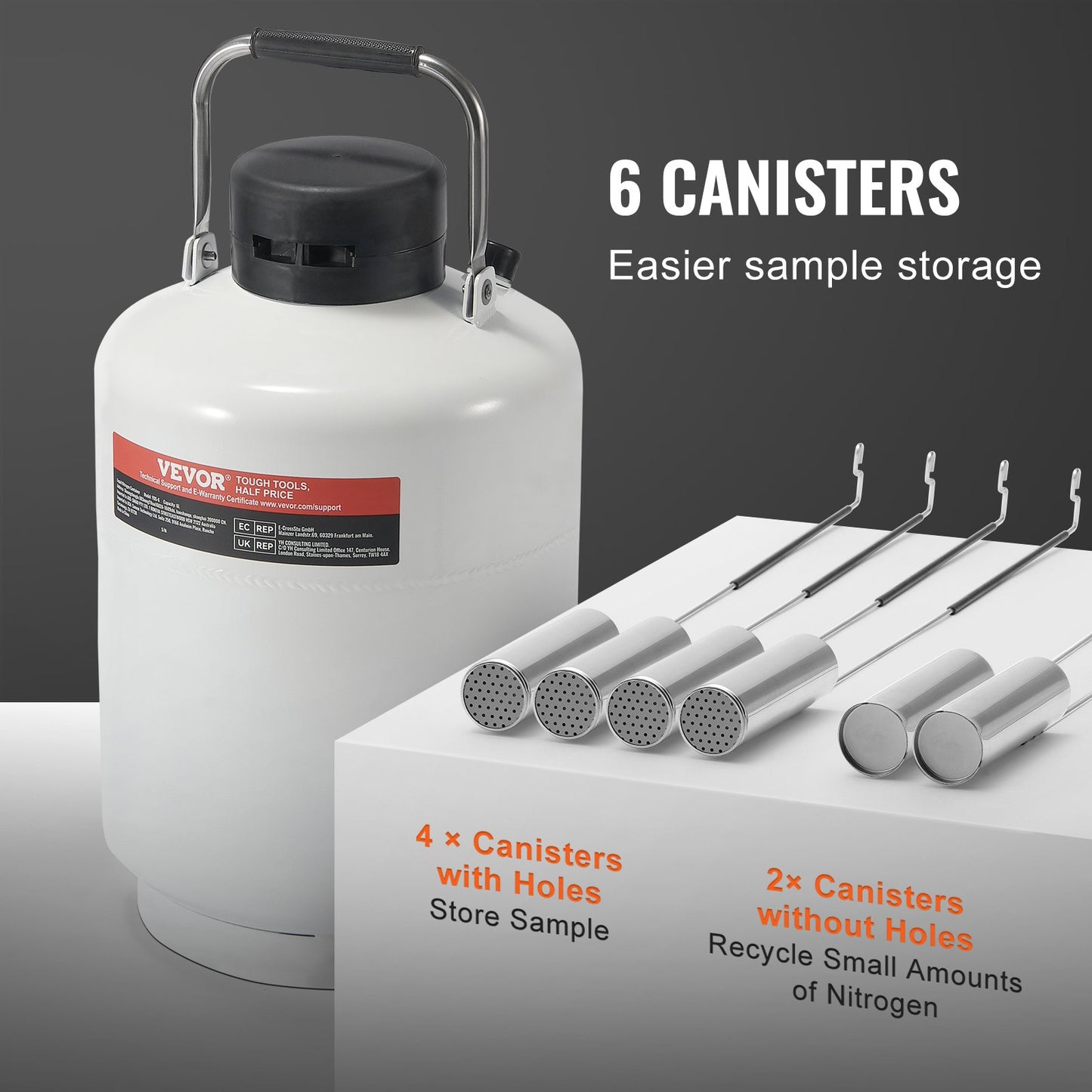 Liquid Nitrogen Tank, 10 L Aluminum Alloy Liquid Nitrogen Container, LN2 Tank Dewar With 6 Canisters And Carry Bag With Straps, Cryogenic Tank For Beauty Industry, Semen Preservation, Scientific