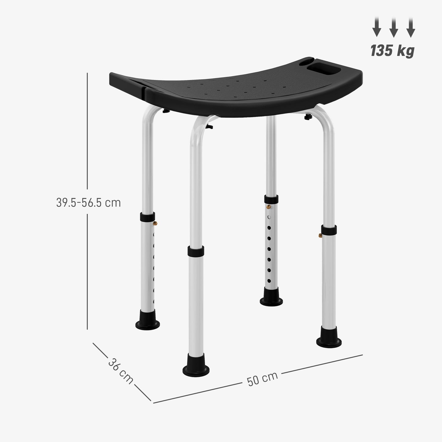 Height Adjustable Bath Stool, Aluminium Shower Stool With Non-Slip Pads For Elderly, Disabled, Seniors, Pregnant, Black