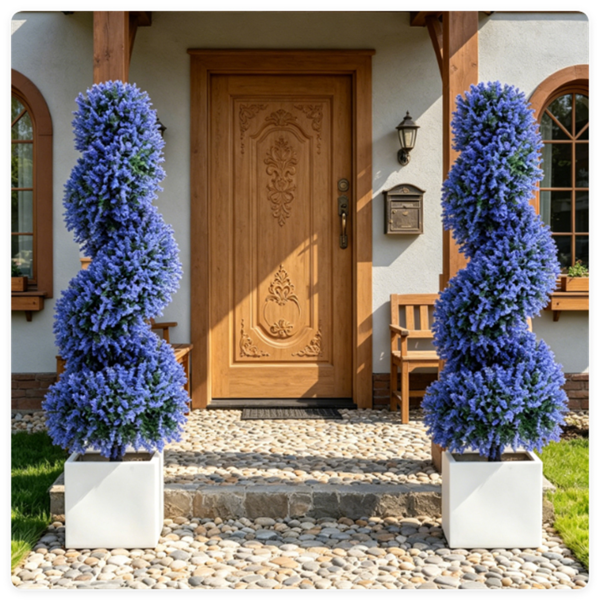 2 Pack Realistic Lifelike Faux Spiral Plant, All-Weather PE Artificial Flower Shrub For Indoor Outdoor Home Garden Decoration - Purple