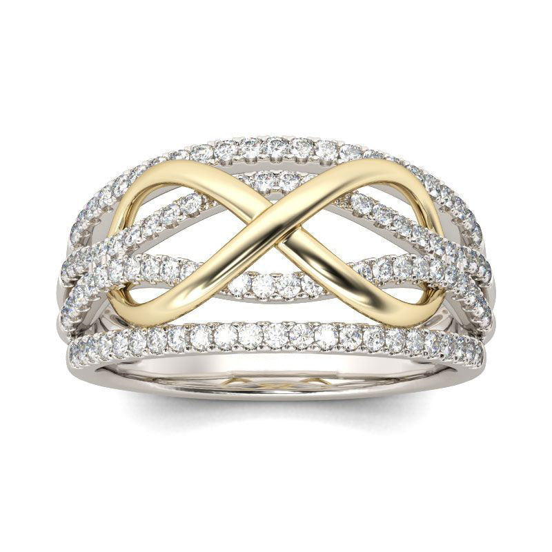 Cross-border Accessories European And American Fashion Women's Gold-plated Ring Wish Amazon Hot Selling Color Separation Wedding Ring Ring