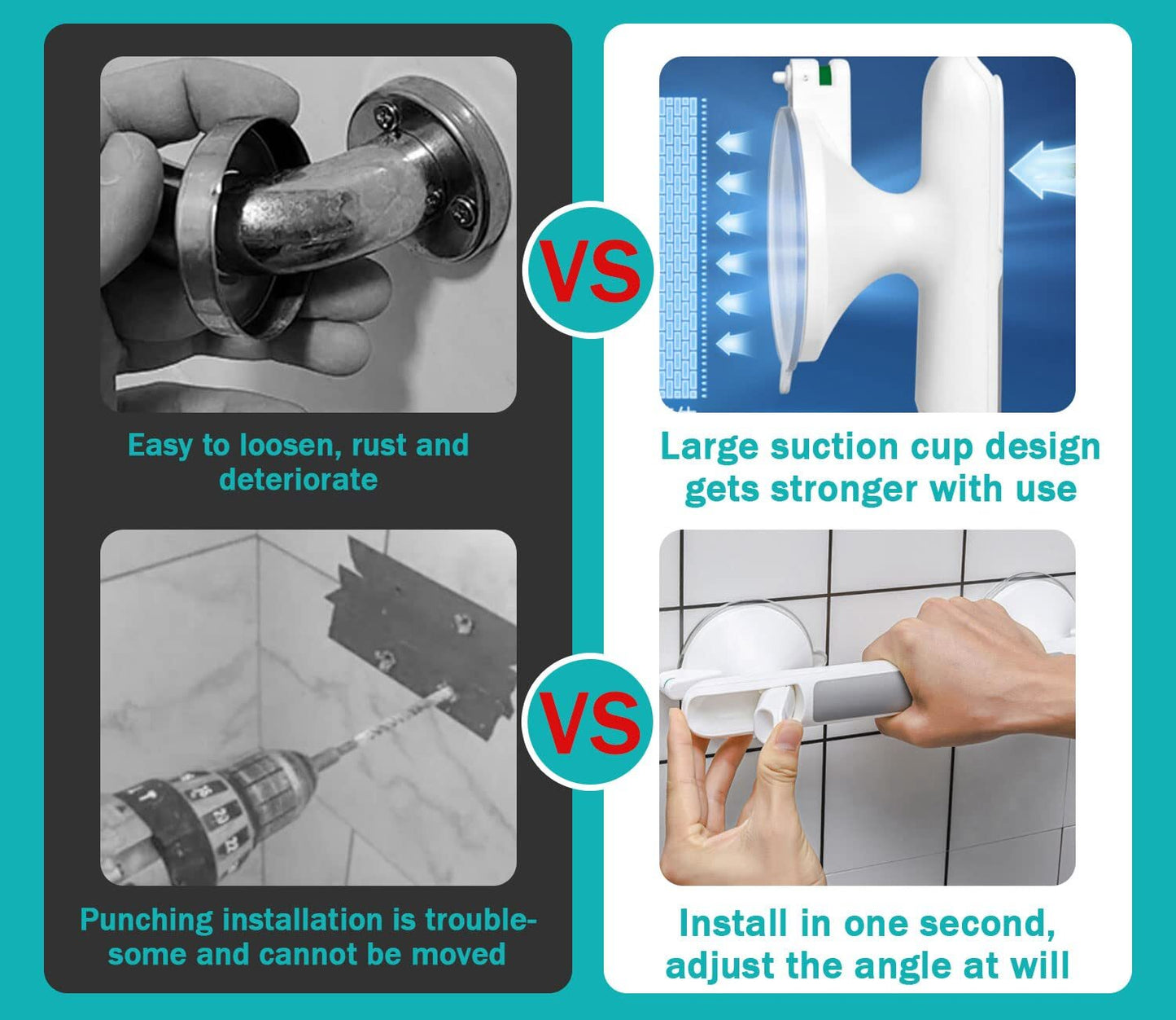 Safety Support Hand Rail Handle Bar Grip Grab Suction Bath Bathroom Shower