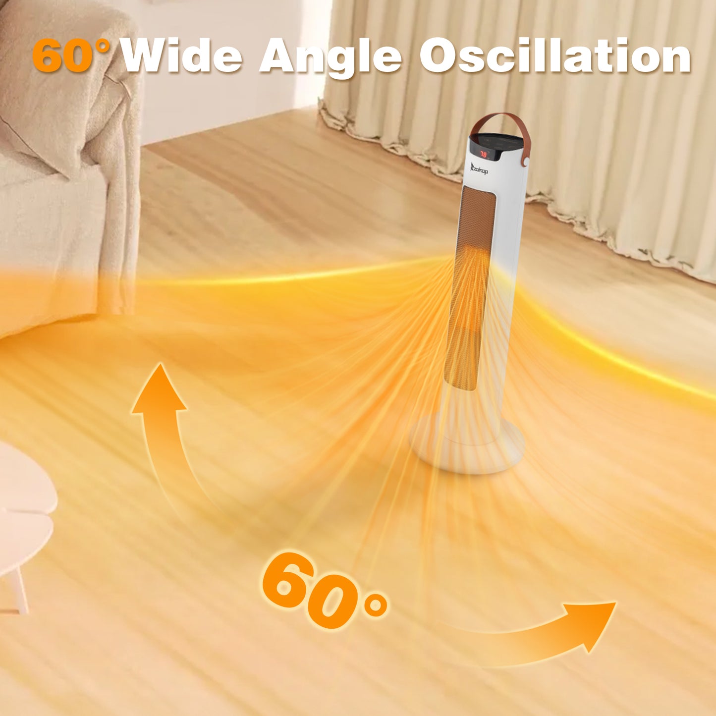 24Inch Tower Space Heater, 1500W Smart Electric Heater With Thermostat, WiFi APP & Remote Control, 60 Degrees Oscillation, 9H Timer, For Indoor Bedroom Office Home, White