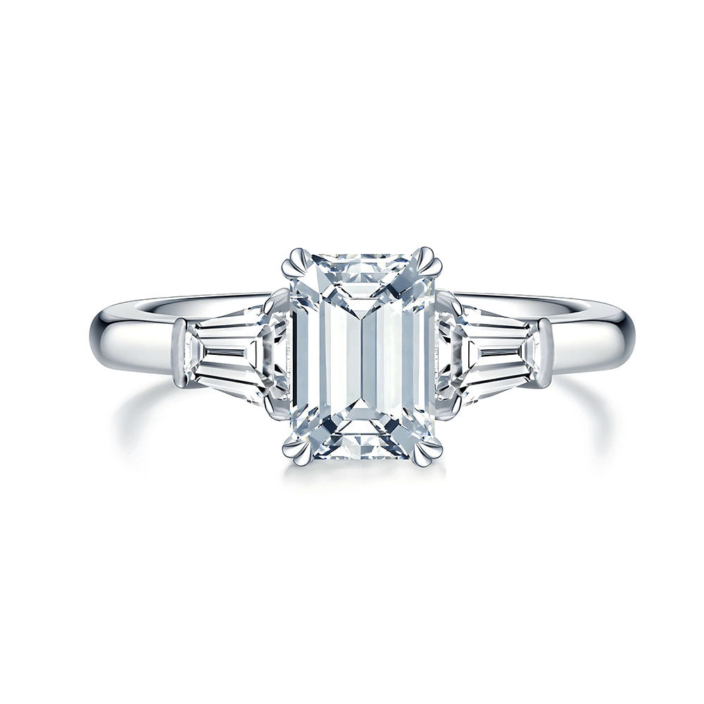 S925 Sterling Silver Aquamarine Fashion Sugar-cube Small Diamond Ring Womens Jewelry