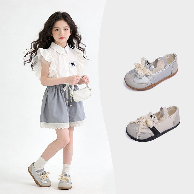 Children's Shoes, Girls' Casual Shoes, Korean Version Children's Shoes, Lace Bow Children's Moral Training Shoes