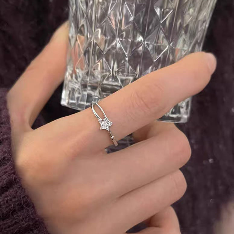1pc 999 Sterling Silver Zircon Star Open Ring, Sweet & Minimalist Style, Perfect For Daily, Dating & Gifting, Ideal Valentine's Gift