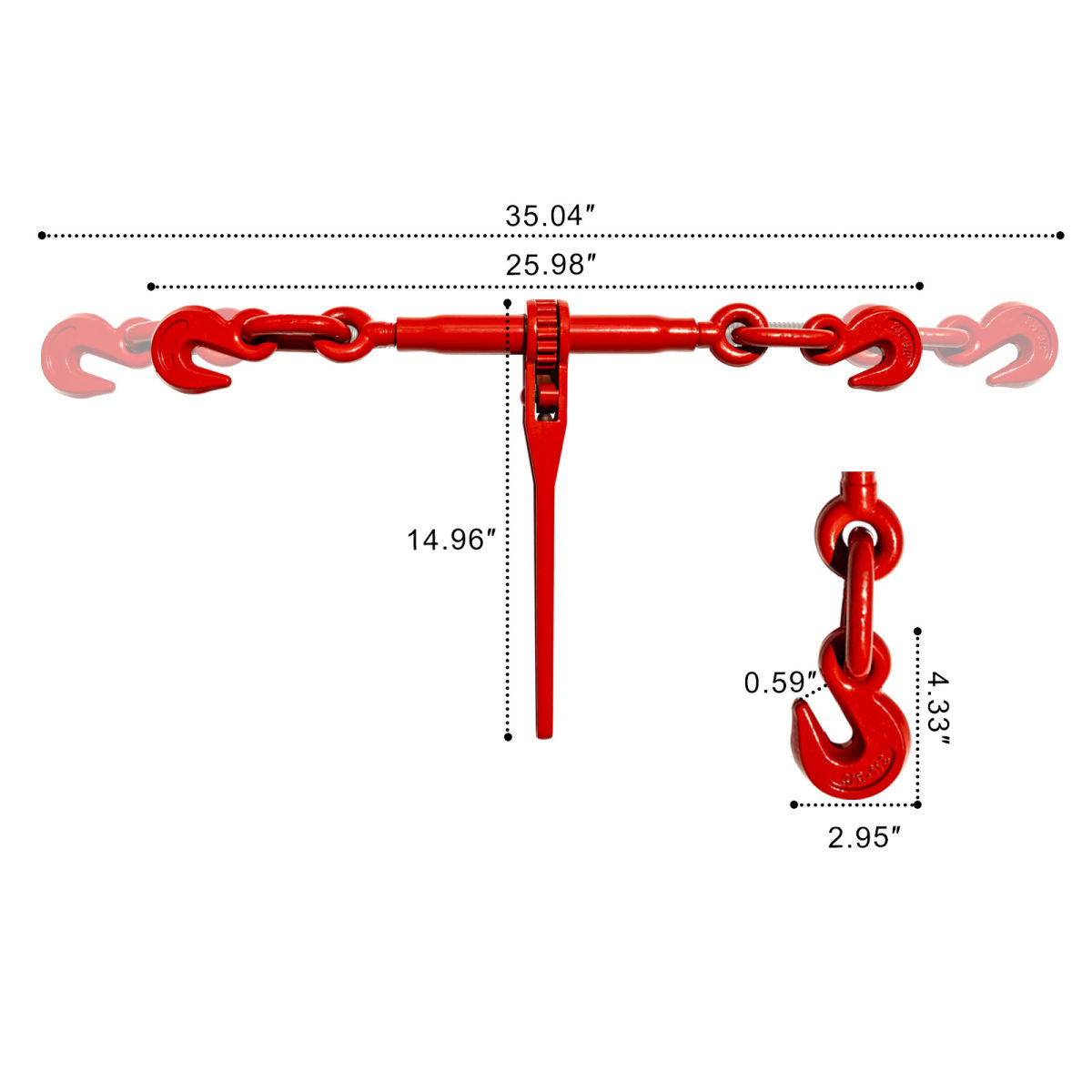 Ratchet tensioner with chain, cargo securing device - 3/8" G80 Tow Chain Bridle with Hooks, 14FT Heavy Duty Alloy Steel Recovery Chain Sling
