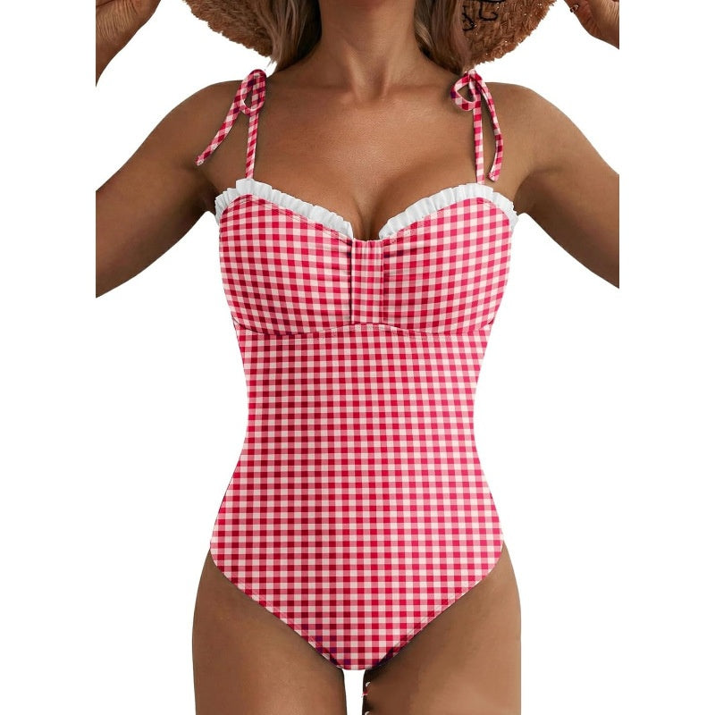 New Polka-dot Retro-style Strap One-piece Swimsuit