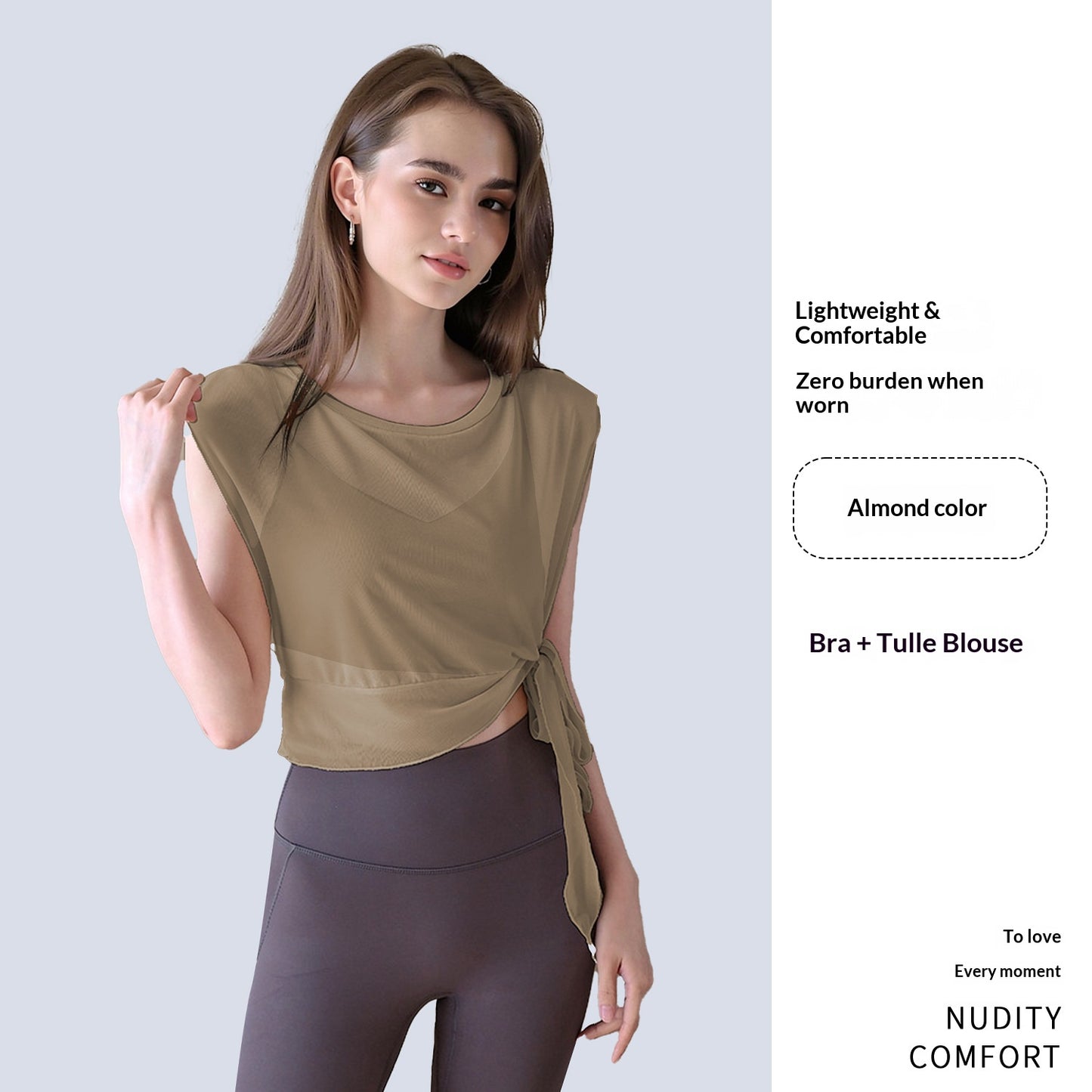 New Summer 2-Piece Yoga Outfit, Sports Short Sleeve Top With Built-in Bra Pads, Elegant Mesh Pilates Fitness Top