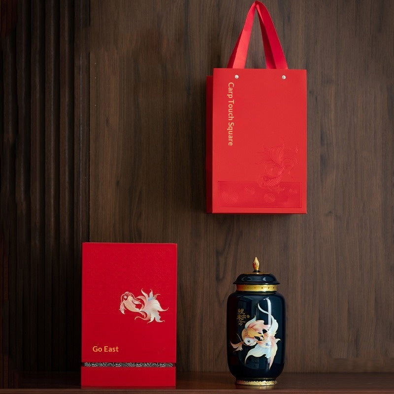 Chinese-style Retro Tea Canister With Carp Design Sealed Container