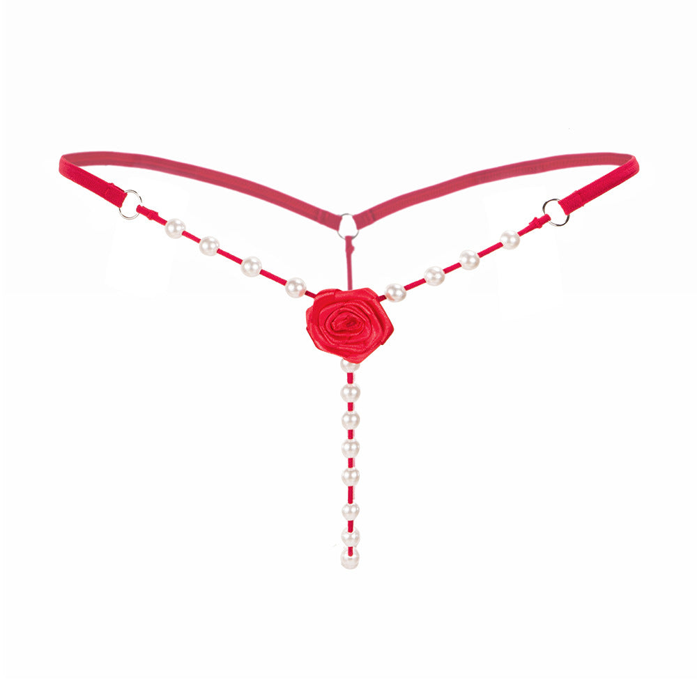 European And American Sexy Pearl Massage T-string Rose Thong
