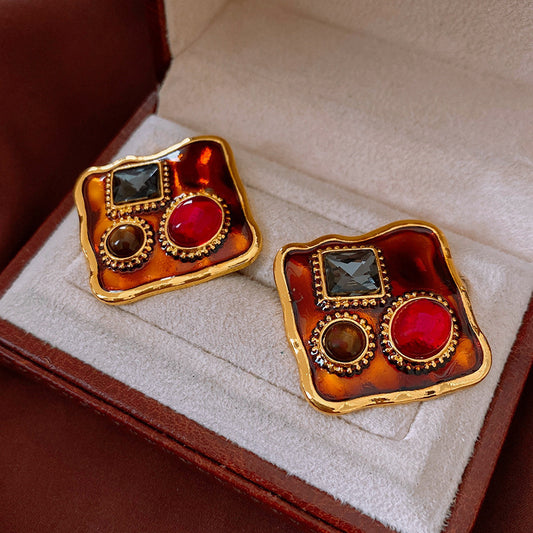 925 Silver Pin Vintage Zircon Earrings For Women Retro Diamond Studs Premium Quality Fashion Jewelry