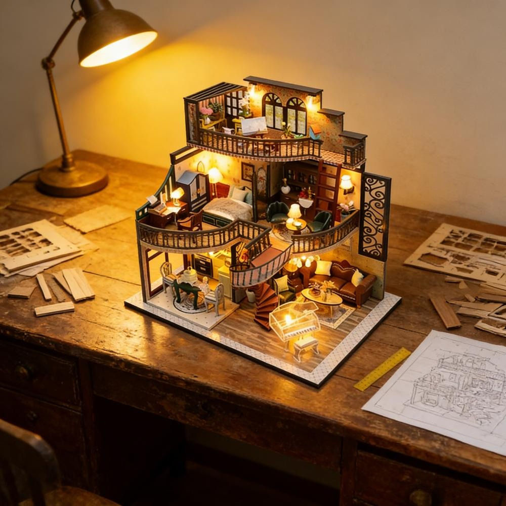 DIY 3D Wooden House Assembly Set, M213 Dream House Kit With Accessories, Laser-Cut Wooden Model For Party Decor, Creative Miniature House Craft Set For Adults—Party Accessories Set