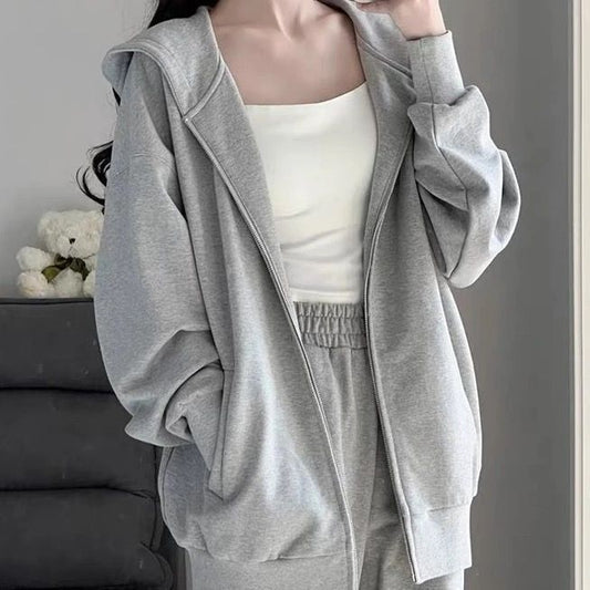 Autumn And Winter Loose Lazy Style Hooded Jacket Student Korean Version Wide-leg Pants Casual Two-piece Set