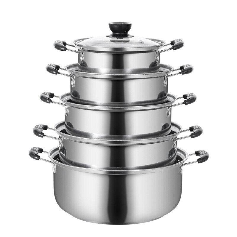 5-Piece Stainless Steel Saucepan Set For Induction And All Hobs, Kitchen Cookware Office & School Supplies