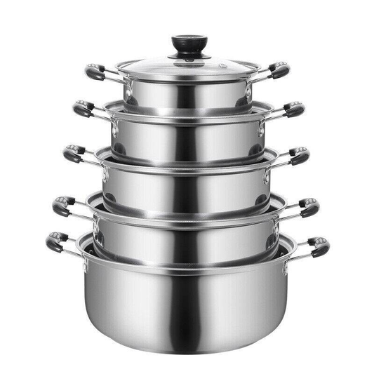 5-Piece Stainless Steel Saucepan Set For Induction And All Hobs, Kitchen Cookware Office & School Supplies