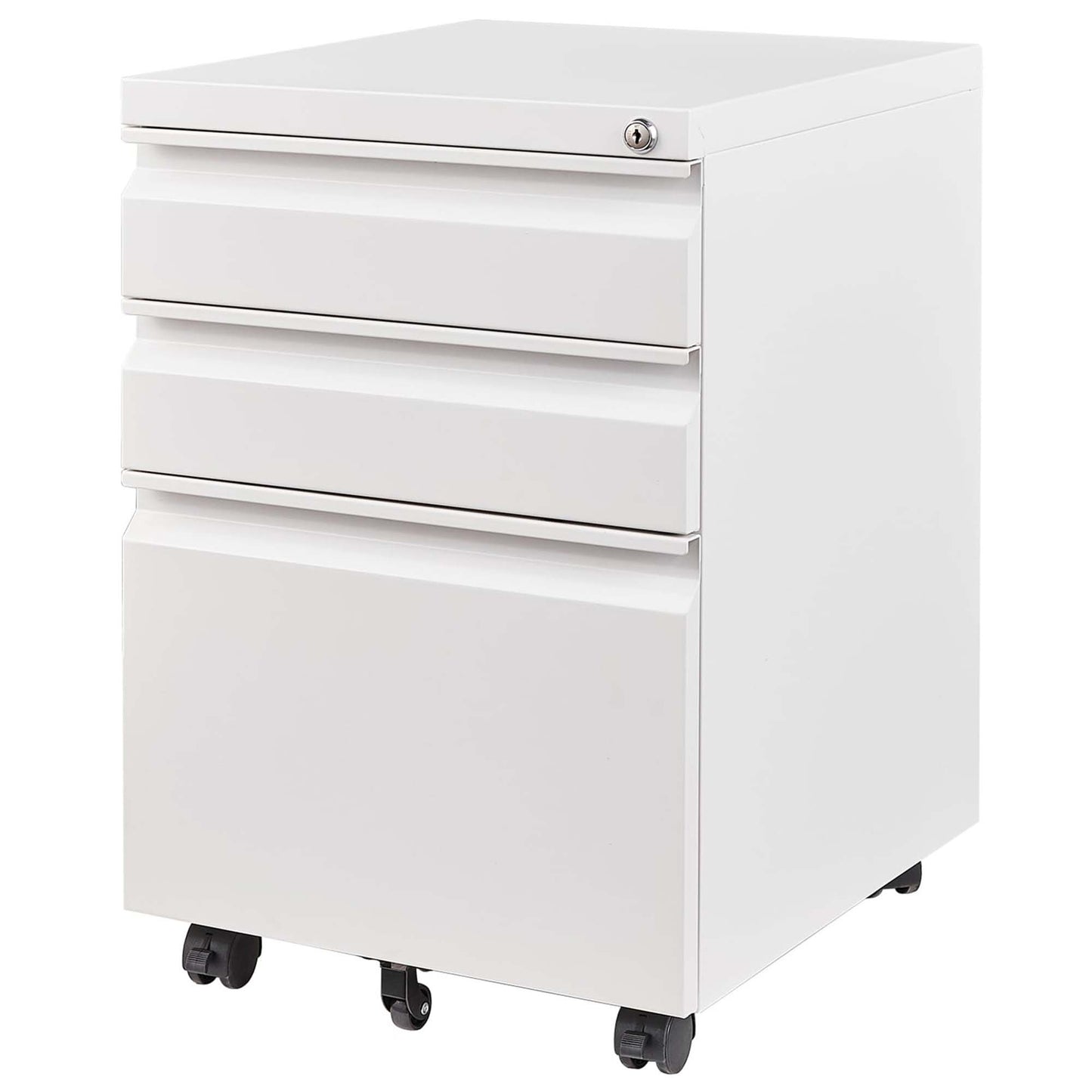 3 Drawer Mobile File Cabinet With Lock,Metal Filing Cabinets For Home Office Organizer Letters Legal A4,Fully Assembled Except Wheels,White
