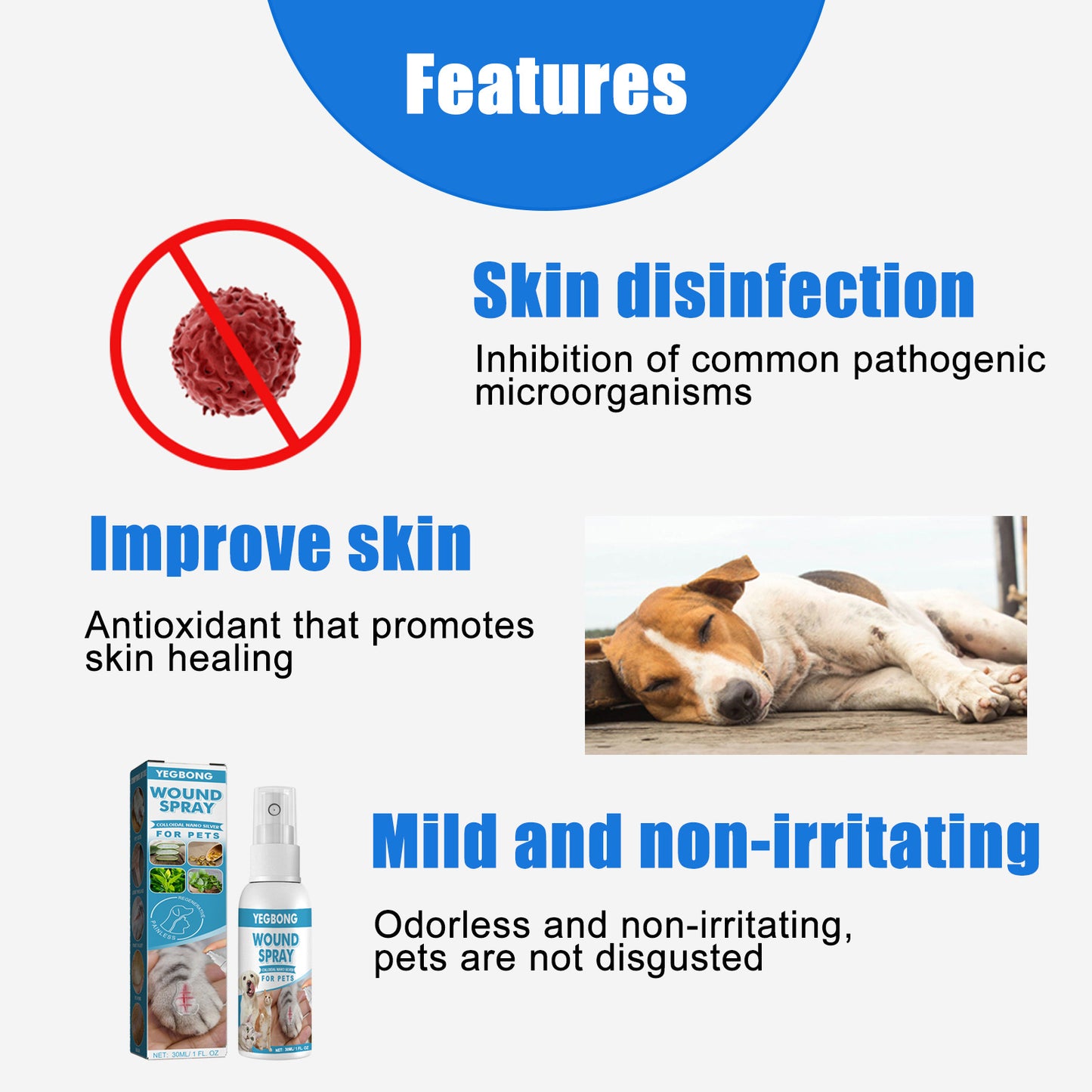 Natural Pet Wound Spray For Cats Dogs Skin Care Cuts Anti Itch Allergies Inflammation Relief