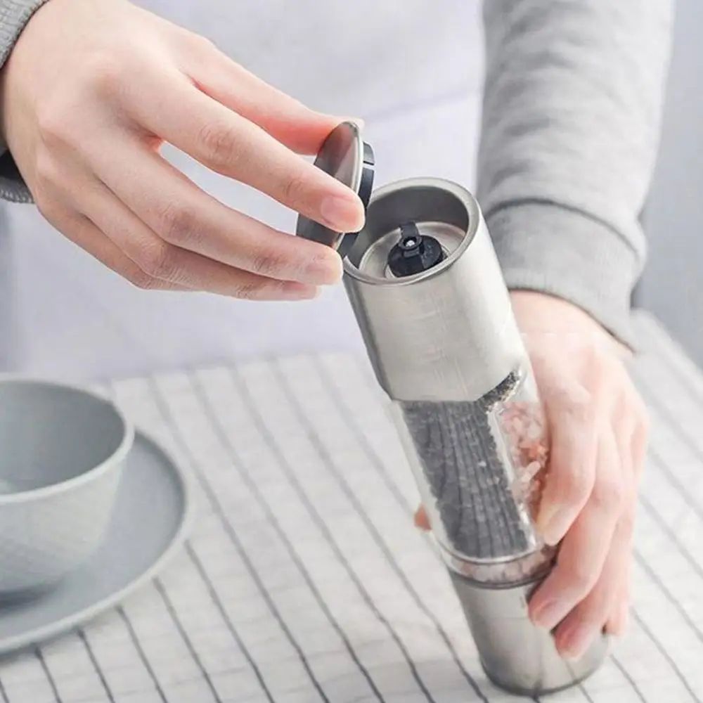 Salt Pepper Grinder 2 In 1 Manual Stainless Steel Salt Pepper Mills Adjustable Ceramic Grinding Spice Mill Kitchen Tool Gadgets