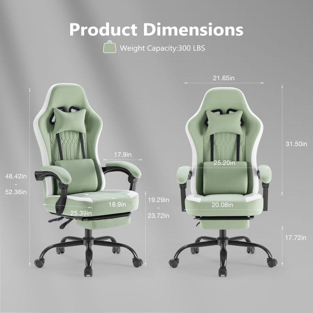 Computer Game Chair - Lumbar Support, Adjustable Height With Armrests And Headrests, 360 Rotating Wheels