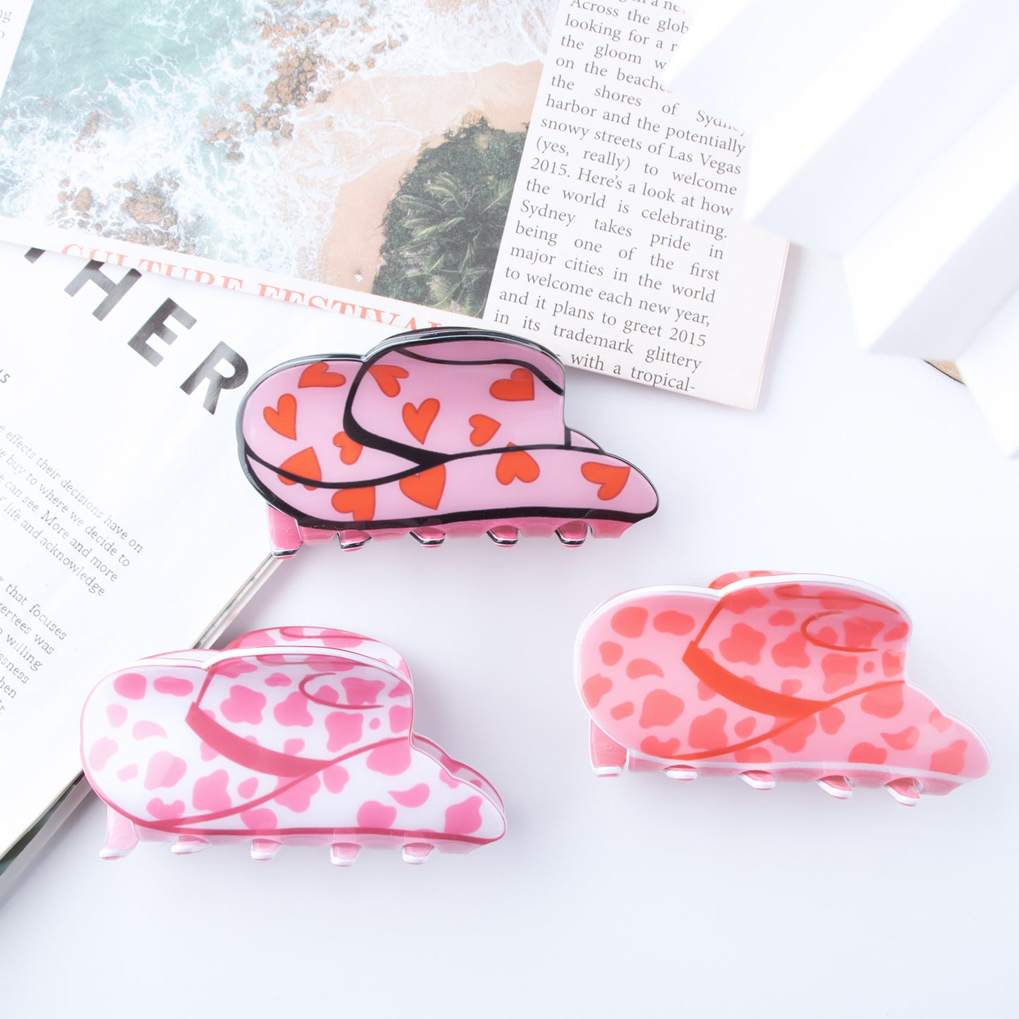 Cute Heart-shaped Sunflower And Cow-patterned Hat-style Hair Clip