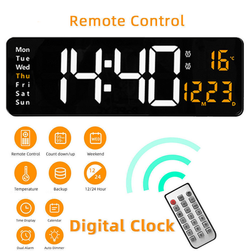 LED Large Big Jumbo Wall Desk Clock Digital Display With Calendar Temperature 16