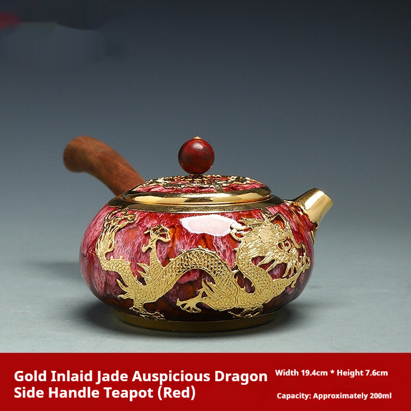 Gold-inlaid Jade Purely Handcrafted Gold-trimmed Gongfu Tea Set Ceramic Teapot For Brewing Tea Single Pot