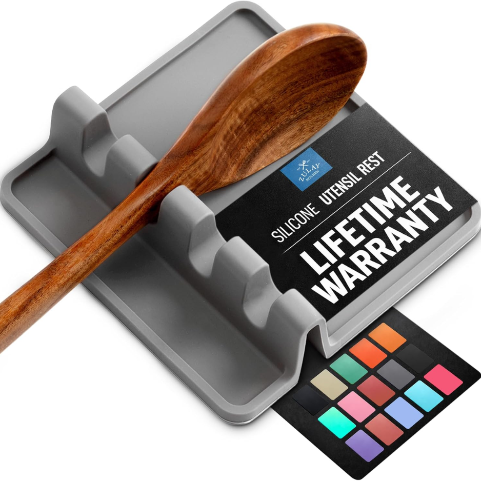Zulay Kitchen Multi-Utensil Silicone Spoon Rest - Heat-Resistant Stovetop Drip Pad Holder For Spatulas & Ladles