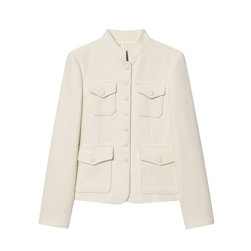 Womens Fashion Elegant Long-sleeve Stand-collar Coat