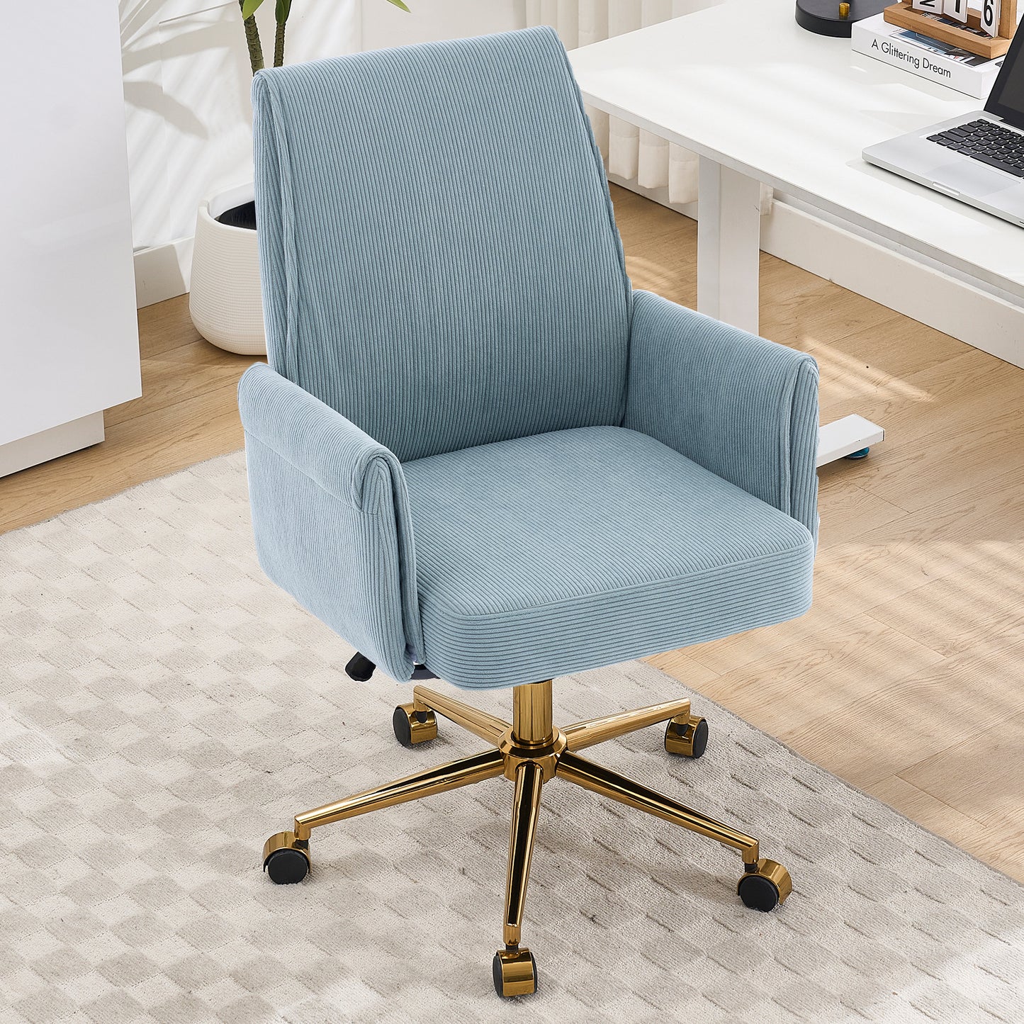 Mid-back Liftable Office Chair, Striped Fabric, And Ergonomically Designed, Is An Excellent Choice For Working, Studying Or Relaxing. The Mid-back Design Provides A Better Sitting Experience.Blue